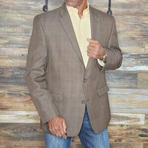 Tommy Hilfiger Wool Blend Brown Dual Vent Plaid Blazer Sport Jacket 44R